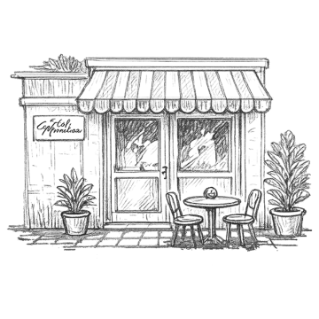Illustration of the Cafe Monalisa shopfront